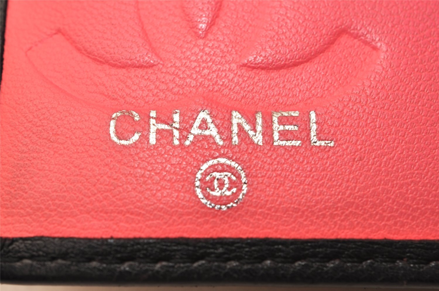 Authentic CHANEL Calf Skin Cambon Line CC Logo Bifold Long Wallet Black 8171J