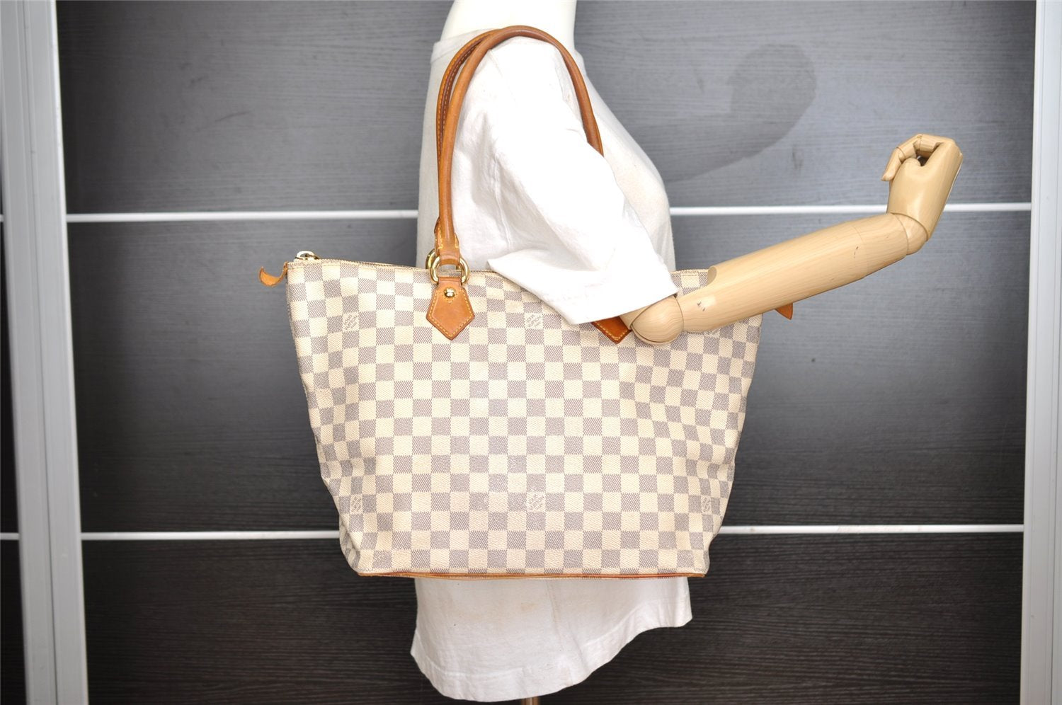 Authentic Louis Vuitton Damier Azur Saleya MM Shoulder Tote Bag N51185 LV 8174I