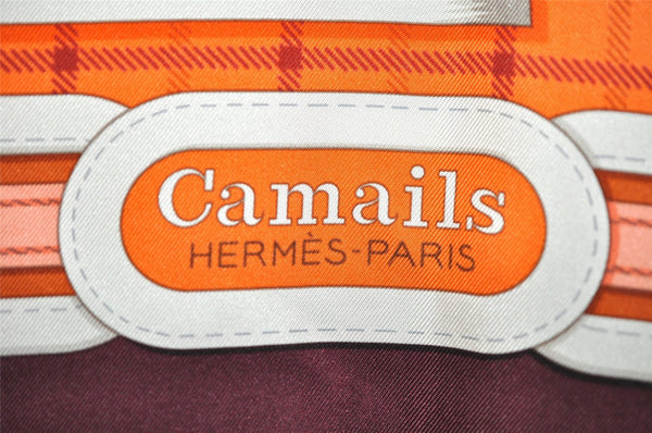 Authentic HERMES Carre 90 Scarf "Camails" Silk Bordeaux Red Orange 8174J