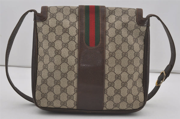 Authentic GUCCI Web Sherry Line Shoulder Bag Purse GG PVC Leather Brown 8176I