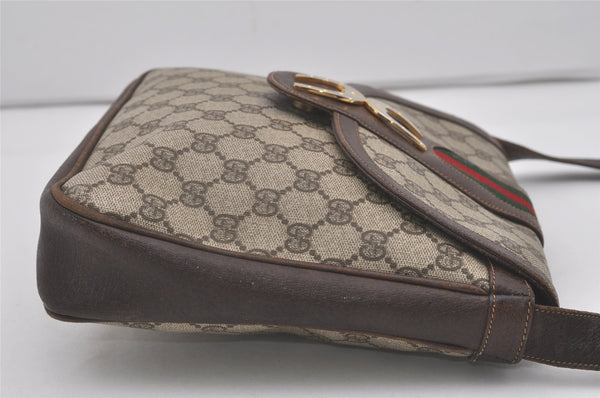 Authentic GUCCI Web Sherry Line Shoulder Bag Purse GG PVC Leather Brown 8176I