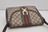 Authentic GUCCI Web Sherry Line Shoulder Bag Purse GG PVC Leather Brown 8176I