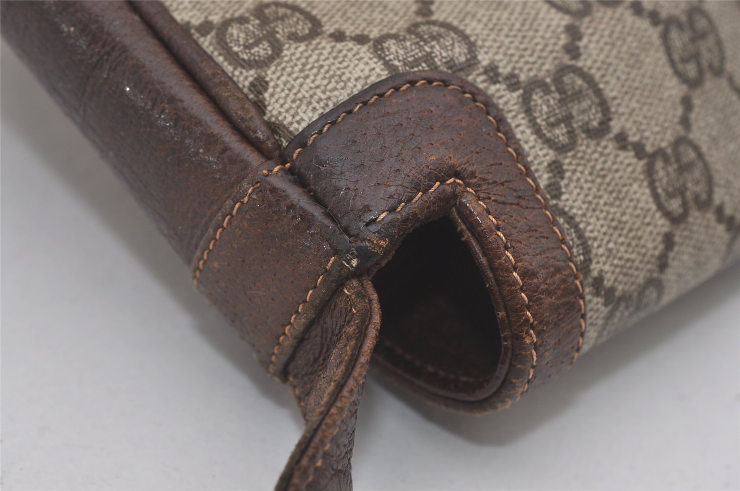 Authentic GUCCI Web Sherry Line Shoulder Bag Purse GG PVC Leather Brown 8176I