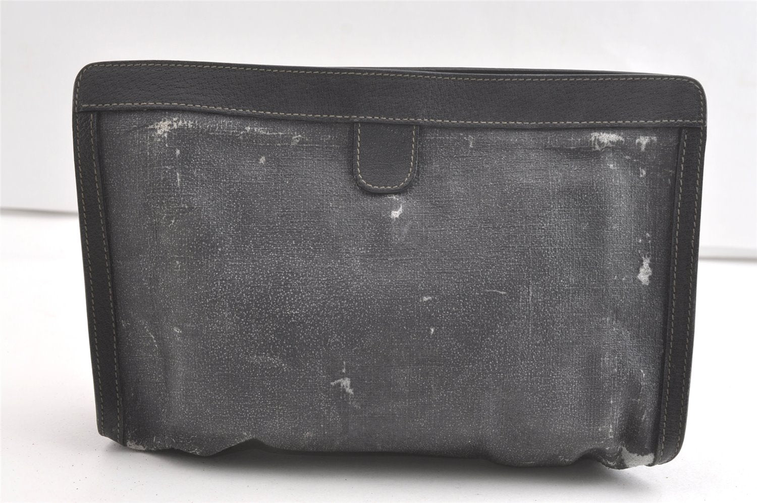 Authentic GUCCI Web Sherry Line Clutch Hand Bag PVC Leather Black Junk 8176J