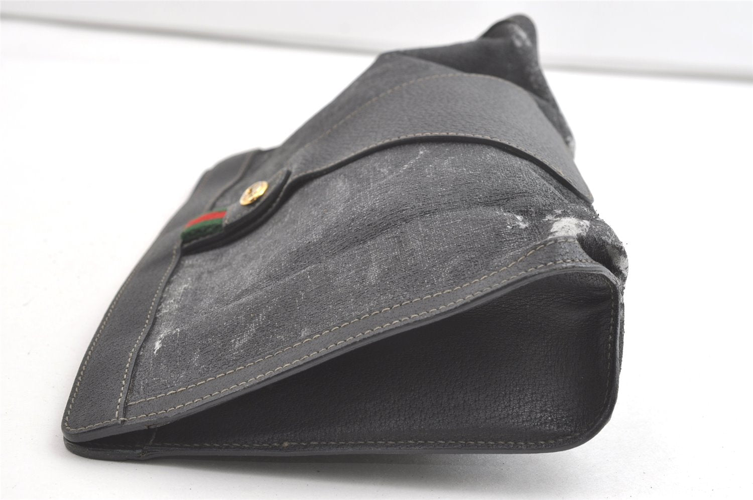 Authentic GUCCI Web Sherry Line Clutch Hand Bag PVC Leather Black Junk 8176J