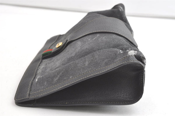 Authentic GUCCI Web Sherry Line Clutch Hand Bag PVC Leather Black Junk 8176J