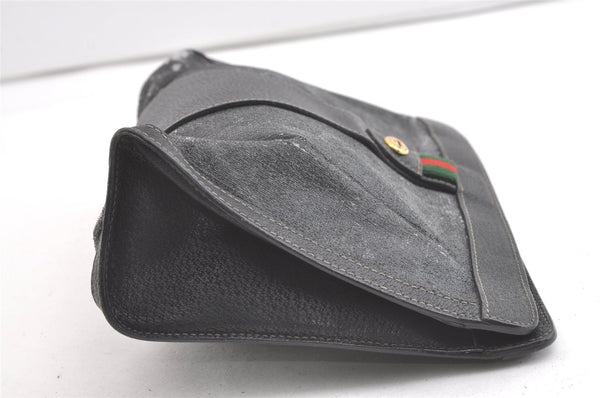 Authentic GUCCI Web Sherry Line Clutch Hand Bag PVC Leather Black Junk 8176J