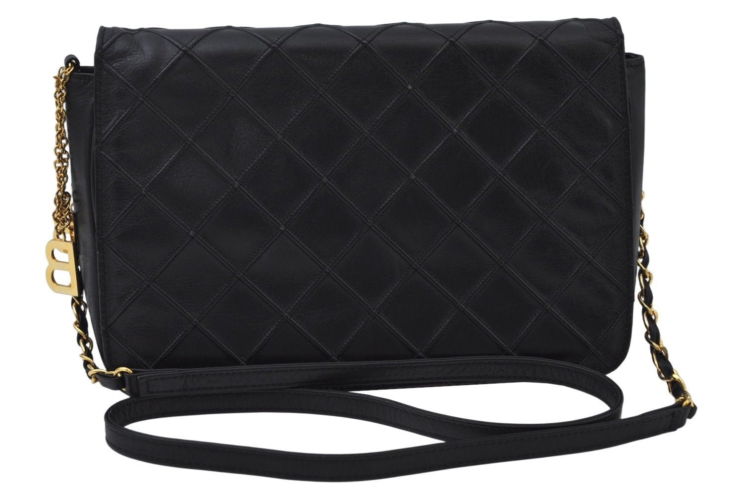 Authentic BALENCIAGA Chain Shoulder Cross Body Bag Purce Leather Black 8177I