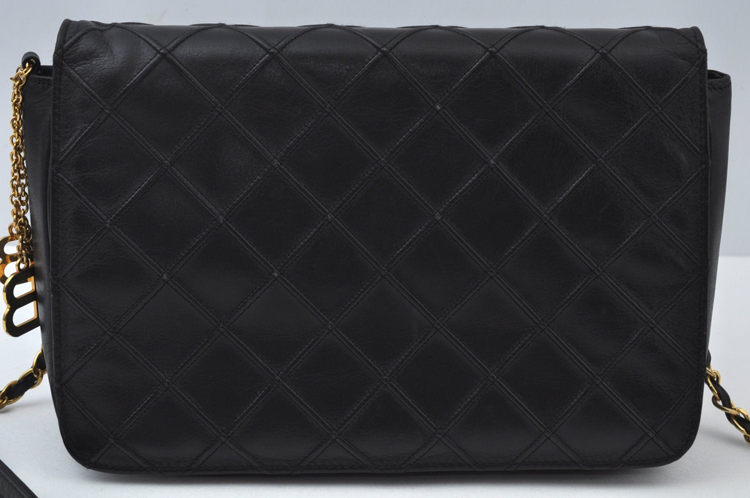 Authentic BALENCIAGA Chain Shoulder Cross Body Bag Purce Leather Black 8177I