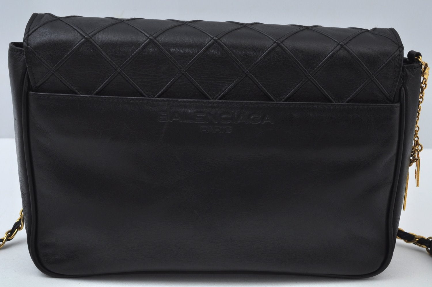 Authentic BALENCIAGA Chain Shoulder Cross Body Bag Purce Leather Black 8177I