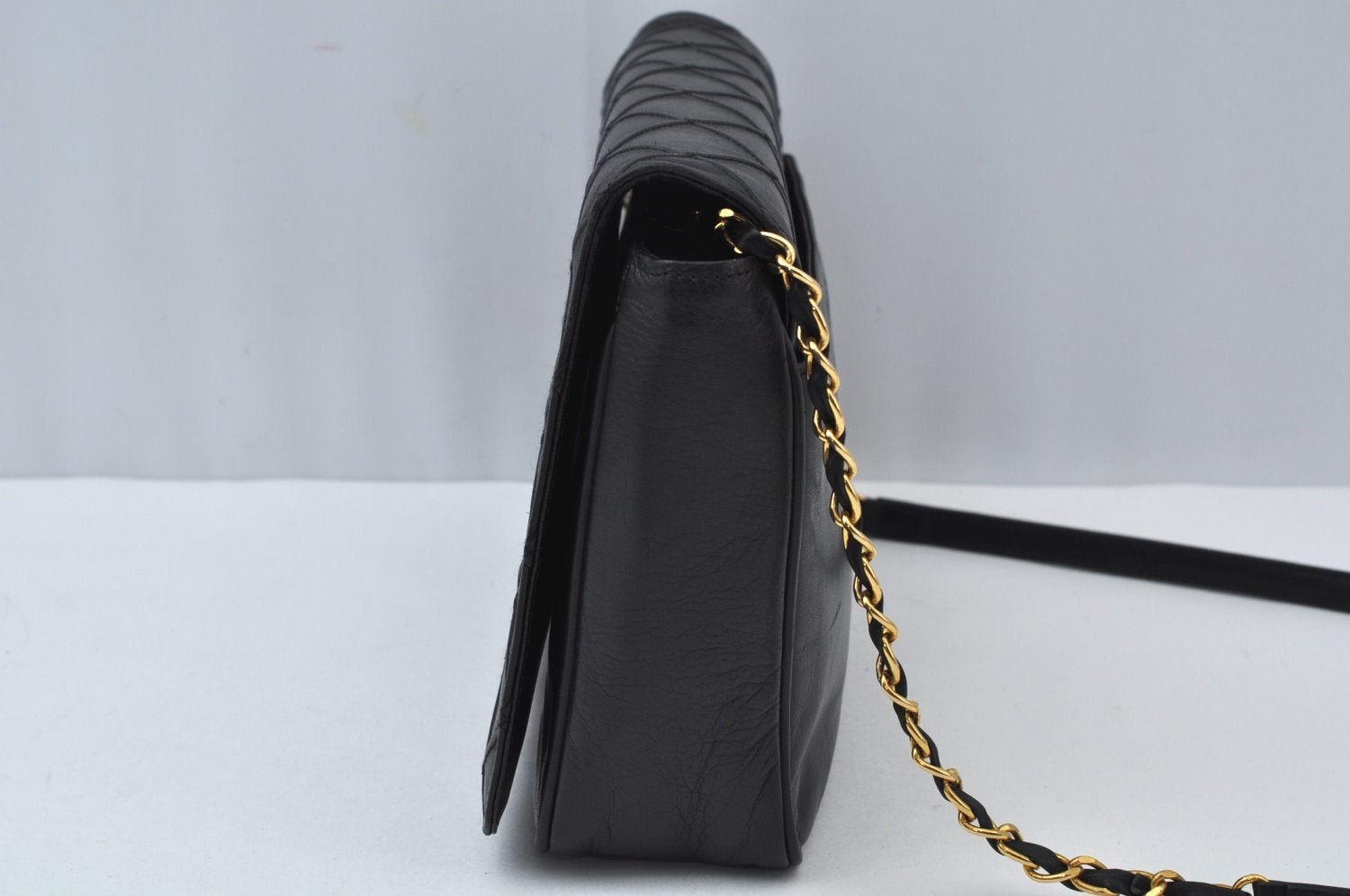 Authentic BALENCIAGA Chain Shoulder Cross Body Bag Purce Leather Black 8177I