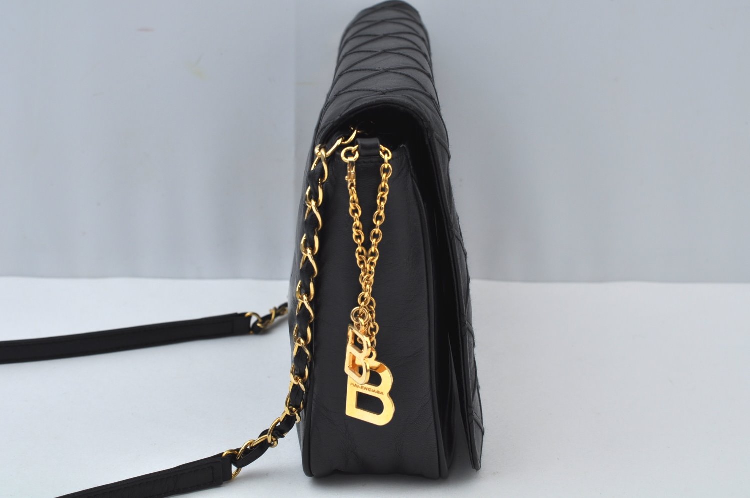 Authentic BALENCIAGA Chain Shoulder Cross Body Bag Purce Leather Black 8177I