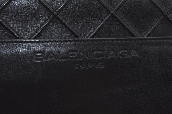 Authentic BALENCIAGA Chain Shoulder Cross Body Bag Purce Leather Black 8177I