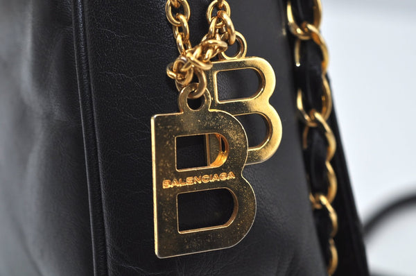 Authentic BALENCIAGA Chain Shoulder Cross Body Bag Purce Leather Black 8177I