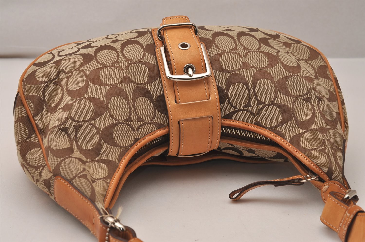 Authentic COACH Signature Shoulder Hand Bag Canvas Leather 6363 Brown 8177J
