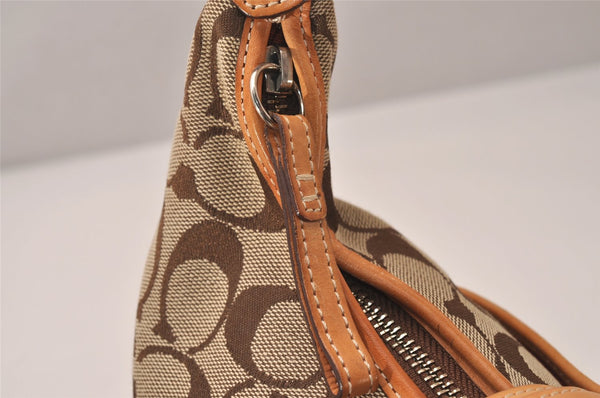 Authentic COACH Signature Shoulder Hand Bag Canvas Leather 6363 Brown 8177J