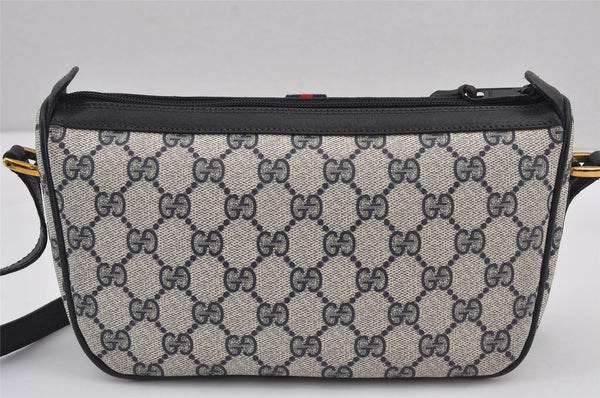Authentic GUCCI Sherry Line Shoulder Cross Bag GG PVC Leather Navy Blue 8178J