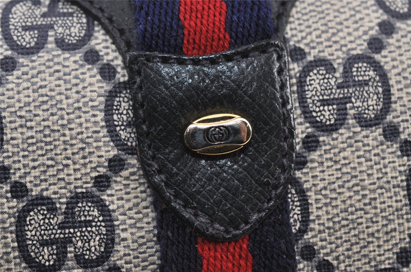 Authentic GUCCI Sherry Line Shoulder Cross Bag GG PVC Leather Navy Blue 8178J
