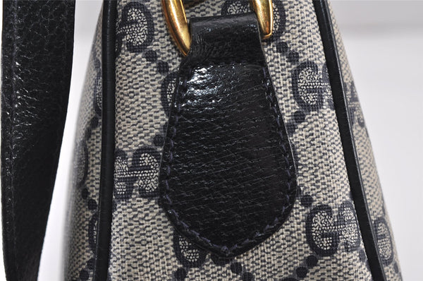Authentic GUCCI Sherry Line Shoulder Cross Bag GG PVC Leather Navy Blue 8178J