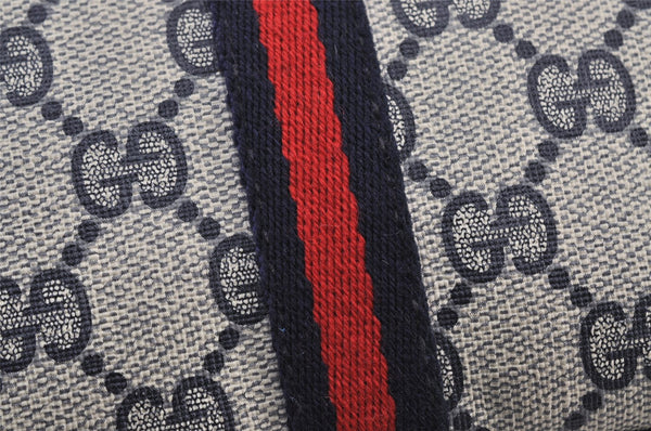 Authentic GUCCI Sherry Line Shoulder Cross Bag GG PVC Leather Navy Blue 8178J