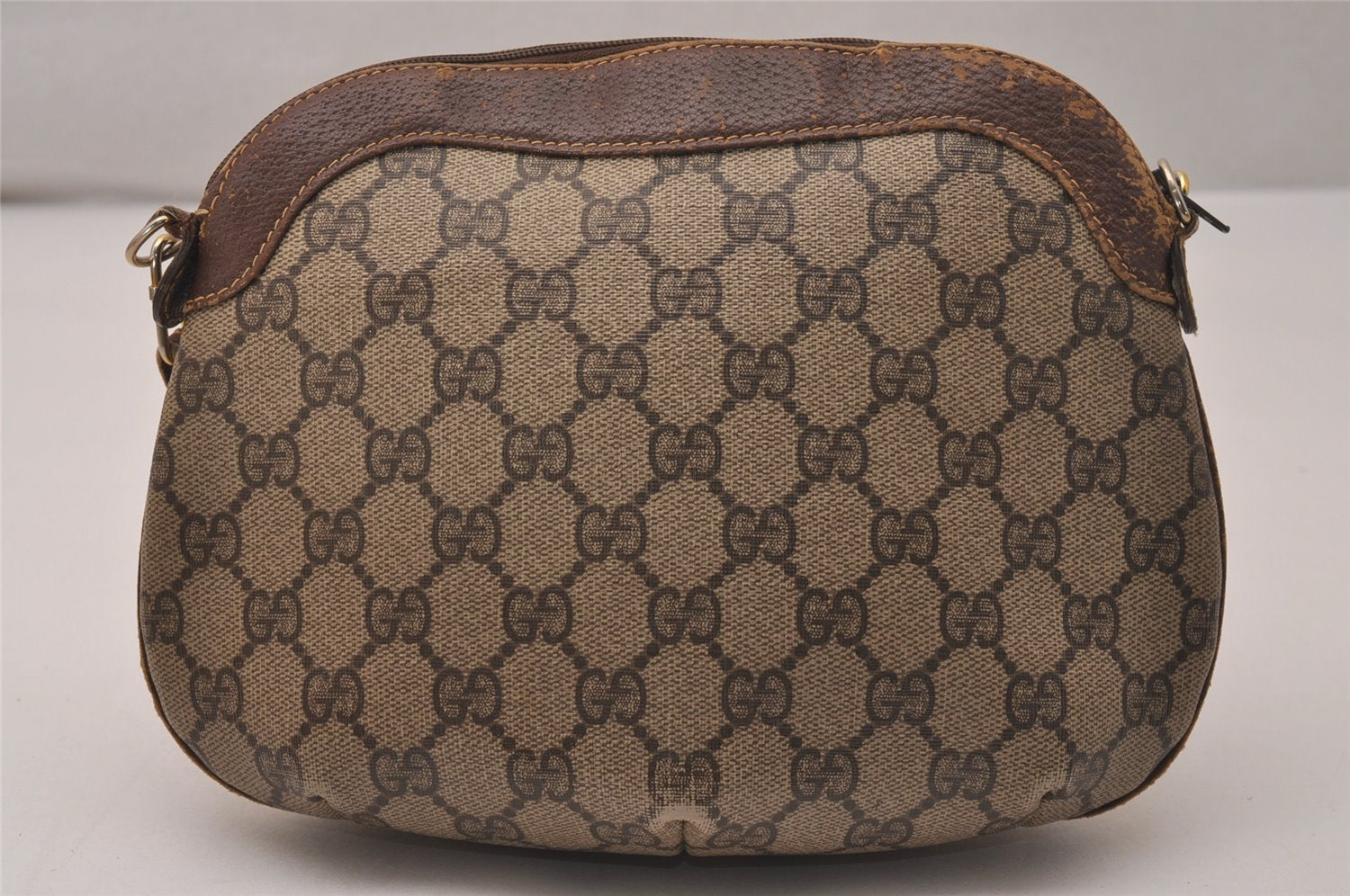 Authentic GUCCI Vintage Shoulder Cross Body Bag Purse GG PVC Leather Brown 8179J