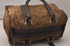 Authentic CELINE C Macadam Carriage Hand Boston Bag Canvas Leather Brown 8181J