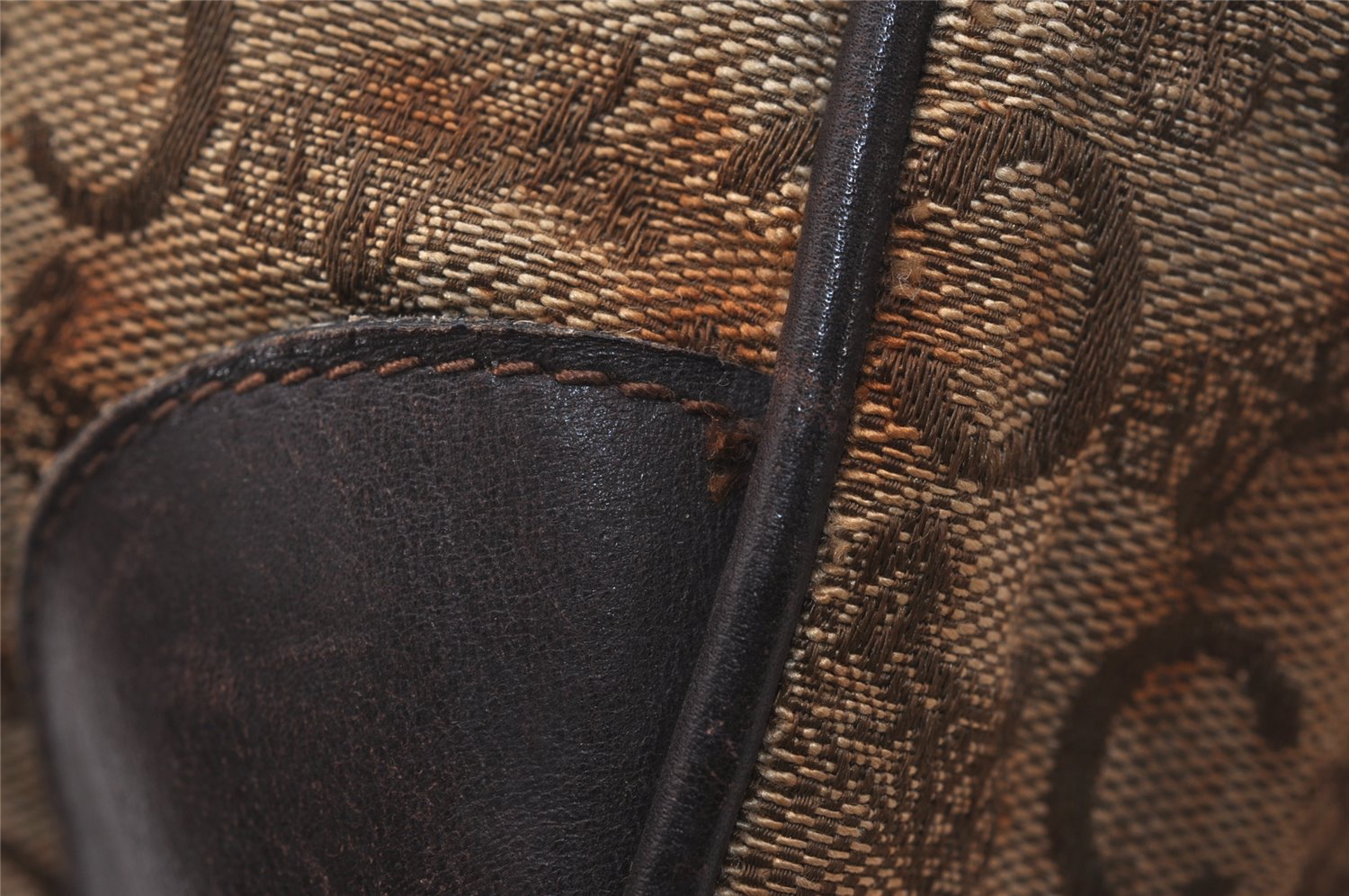 Authentic CELINE C Macadam Carriage Hand Boston Bag Canvas Leather Brown 8181J