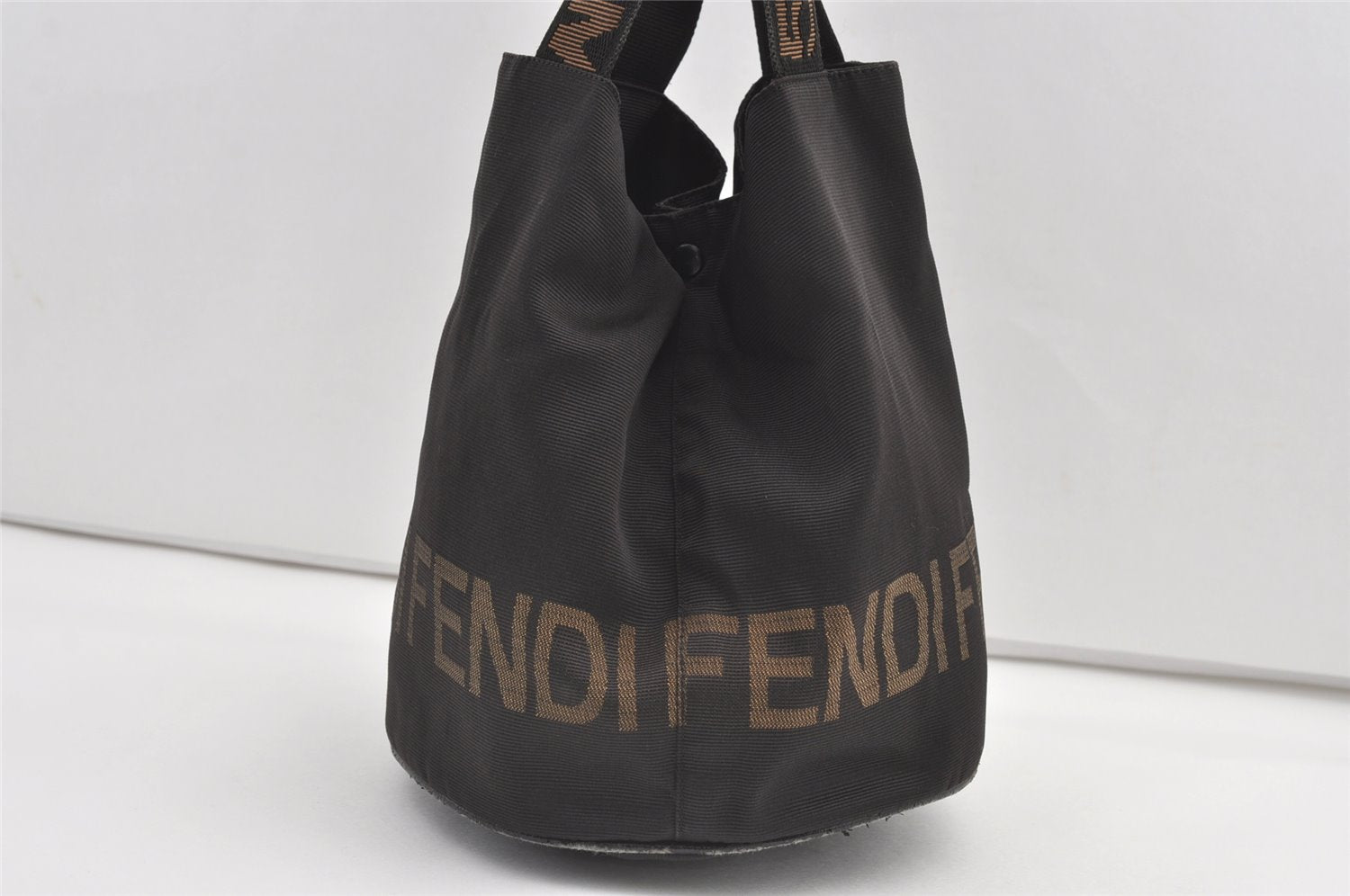 Authentic FENDI Vintage Nylon Leather Hand Tote Bag Black 8182J