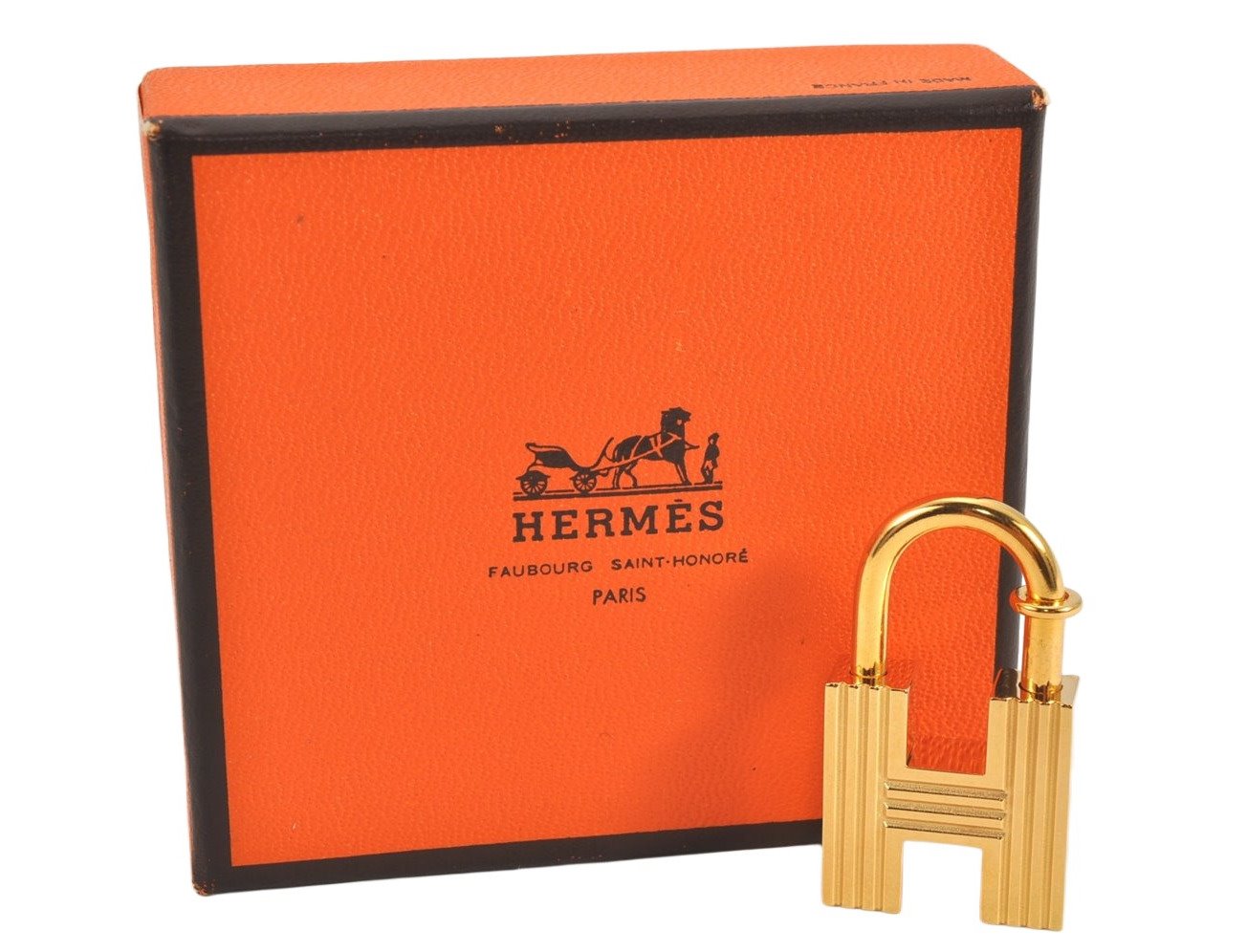 Authentic HERMES Key Charm H Padlock Motif Gold Tone 2000 Limited Box 8182K