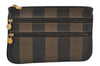 Authentic FENDI Vintage Pequin Pouch Purse PVC Leather Brown Black 8183J