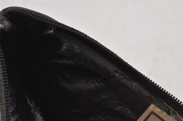 Authentic FENDI Vintage Pequin Pouch Purse PVC Leather Brown Black 8183J