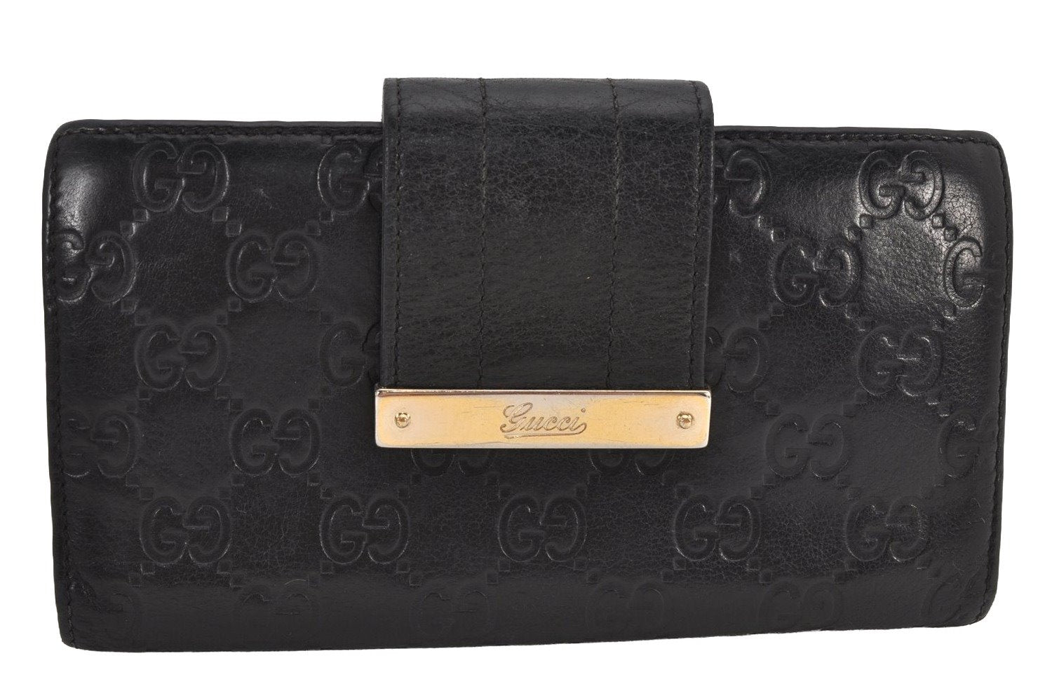 Authentic GUCCI Guccissima GG Leather Long Wallet Purse 181668 Black 8186J