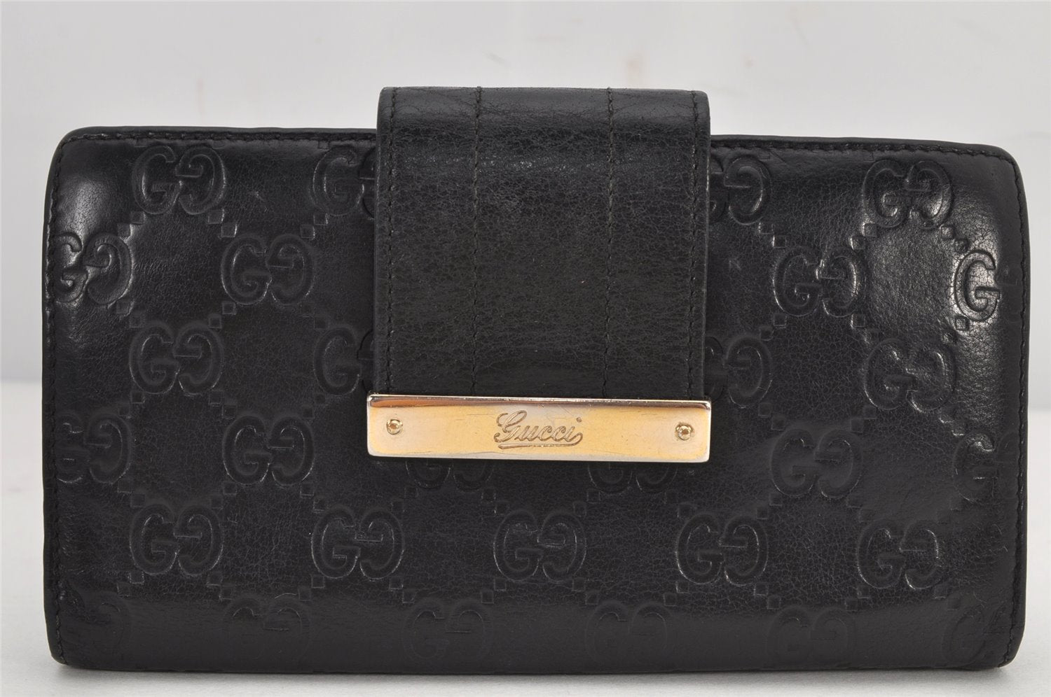 Authentic GUCCI Guccissima GG Leather Long Wallet Purse 181668 Black 8186J