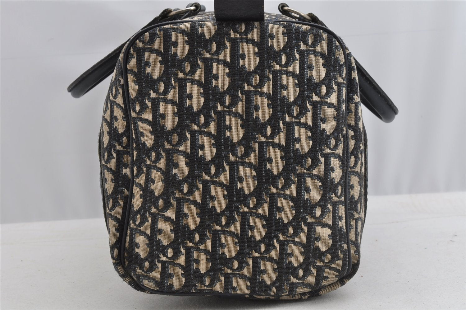 Authentic Christian Dior Trotter Hand Boston Bag Purse Canvas Leather Blue 8191I