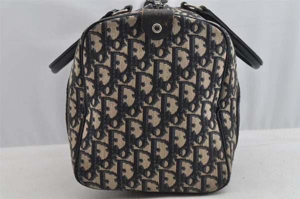 Authentic Christian Dior Trotter Hand Boston Bag Purse Canvas Leather Blue 8191I