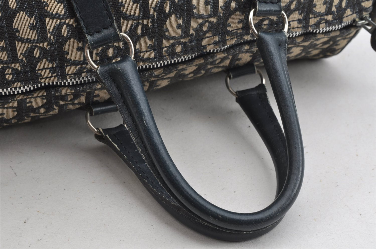 Authentic Christian Dior Trotter Hand Boston Bag Purse Canvas Leather Blue 8191I