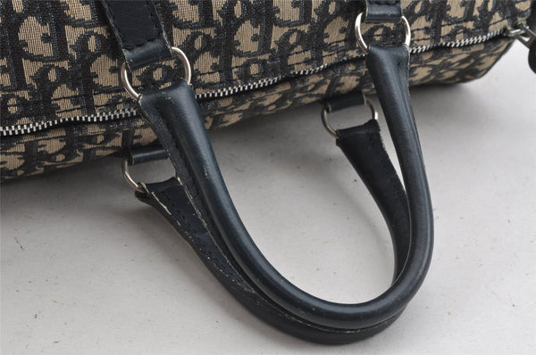 Authentic Christian Dior Trotter Hand Boston Bag Purse Canvas Leather Blue 8191I