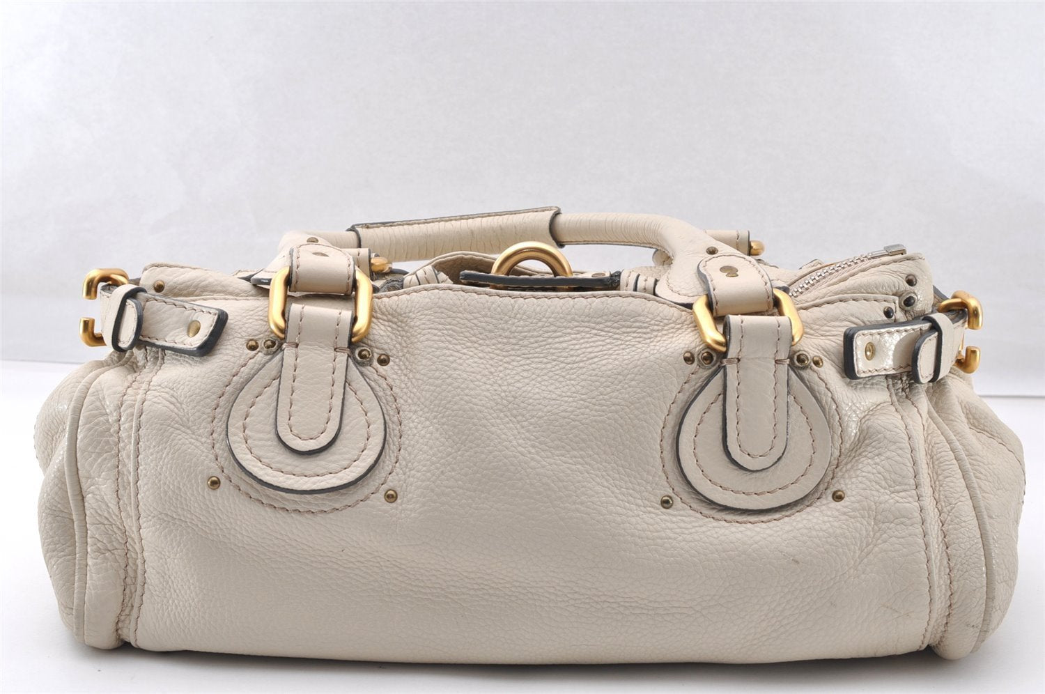 Authentic Chloe Vintage Paddington Leather Shoulder Hand Bag White 8192I