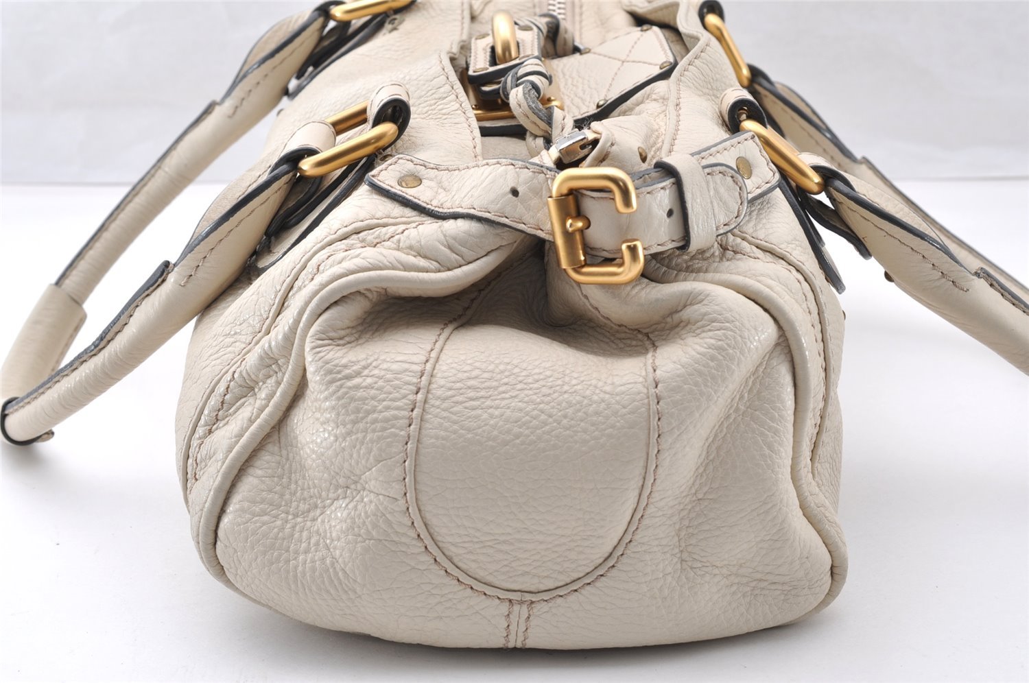 Authentic Chloe Vintage Paddington Leather Shoulder Hand Bag White 8192I