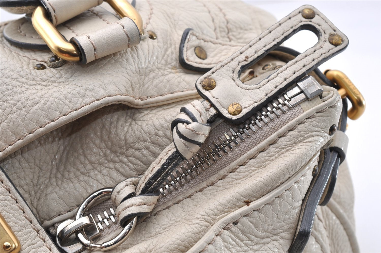 Authentic Chloe Vintage Paddington Leather Shoulder Hand Bag White 8192I