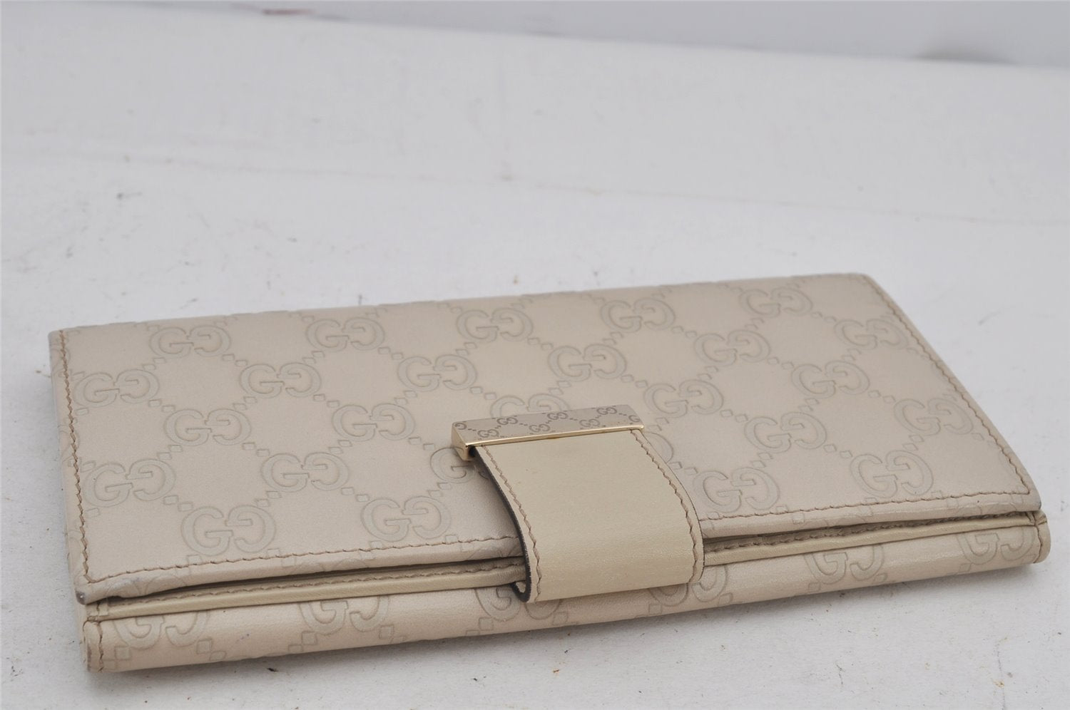 Authentic GUCCI Guccissima GG Leather Long Wallet Purse 212089 White 8194J