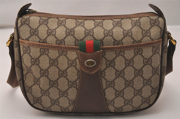 Authentic GUCCI Web Sherry Line Shoulder Cross Bag GG PVC Leather Brown 8195J