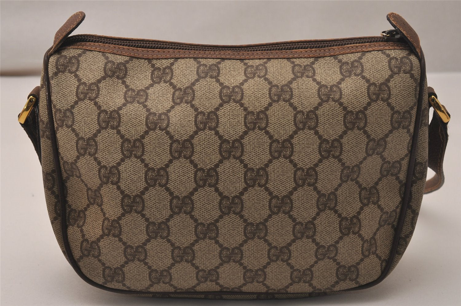 Authentic GUCCI Web Sherry Line Shoulder Cross Bag GG PVC Leather Brown 8195J