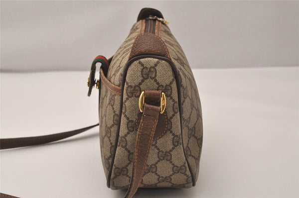 Authentic GUCCI Web Sherry Line Shoulder Cross Bag GG PVC Leather Brown 8195J
