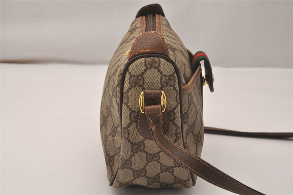 Authentic GUCCI Web Sherry Line Shoulder Cross Bag GG PVC Leather Brown 8195J