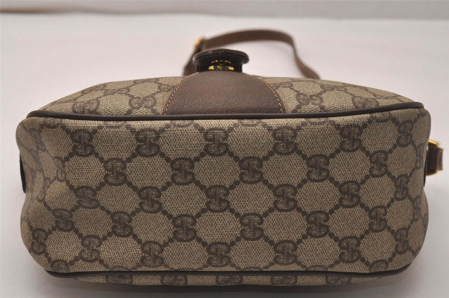 Authentic GUCCI Web Sherry Line Shoulder Cross Bag GG PVC Leather Brown 8195J