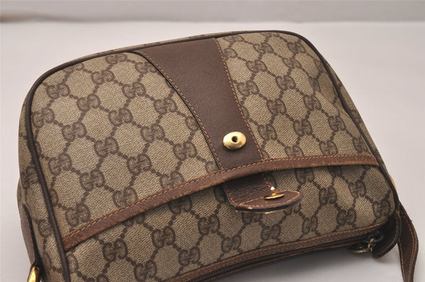 Authentic GUCCI Web Sherry Line Shoulder Cross Bag GG PVC Leather Brown 8195J