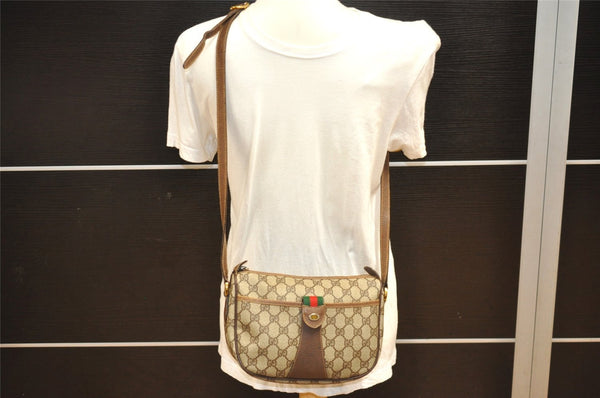 Authentic GUCCI Web Sherry Line Shoulder Cross Bag GG PVC Leather Brown 8195J