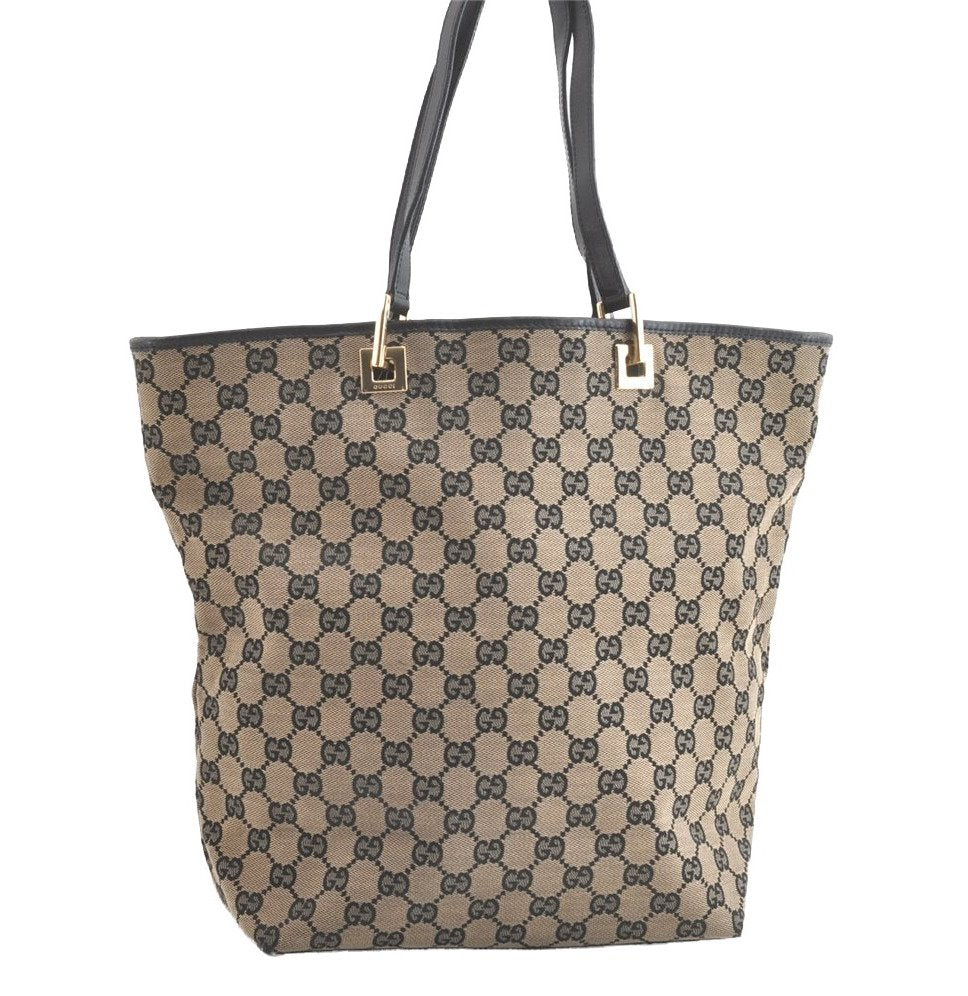 Authentic GUCCI Vintage Shoulder Tote Bag GG Canvas Leather 0021098 Black 8196J