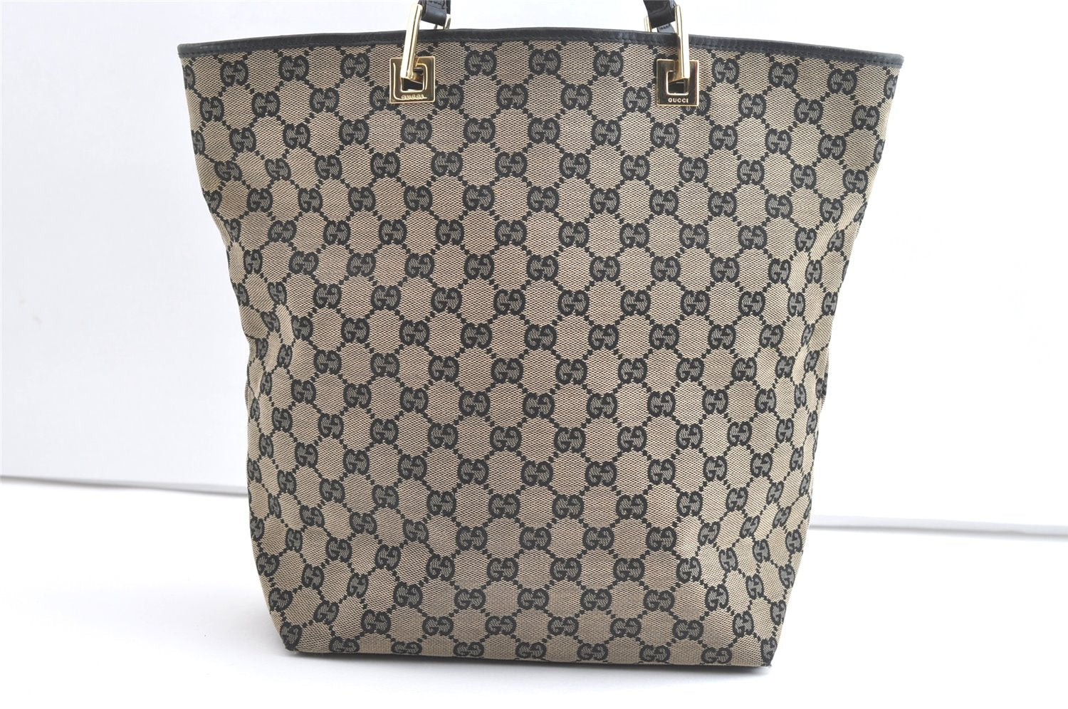 Authentic GUCCI Vintage Shoulder Tote Bag GG Canvas Leather 0021098 Black 8196J